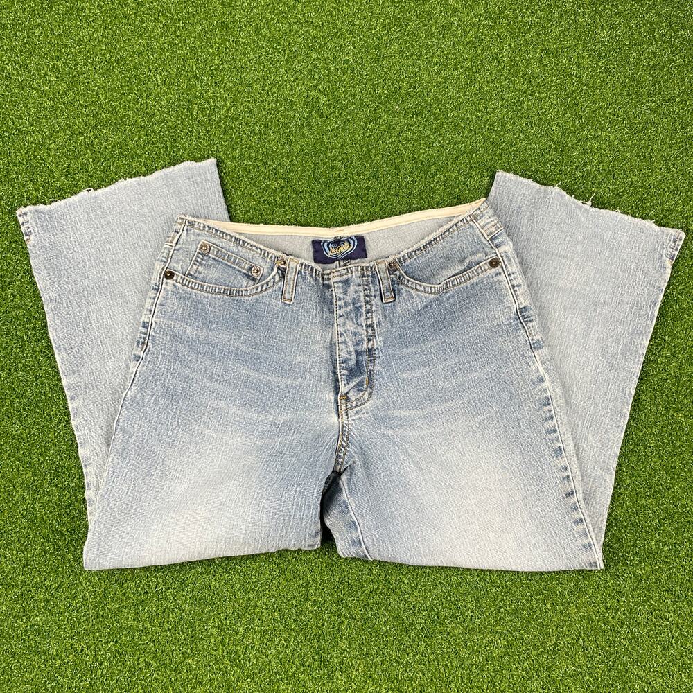Vintage Y2K 2000s Angel's Light Wash Low Rise Raw Hem Denim Capri Pants Sz 5